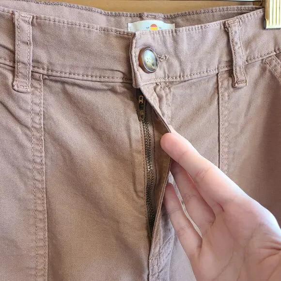 Marine Layer Maya Slim Straight Utility Pant 10 Washed Out Brown Crop Bottom - Picture 4 of 5